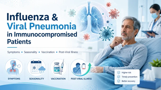 Influenza and viral pneumonia in an immunocompromised patient, showing lungs, respiratory viruses, vaccination, seasonality and post-viral recovery