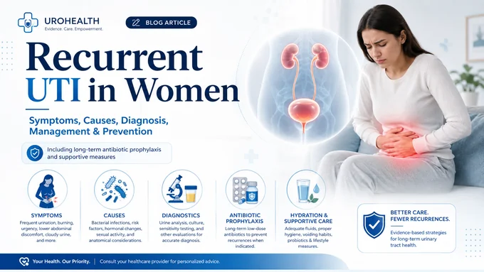 Recurrent urinary tract infection in women with urinary-system illustration, symptoms, diagnosis, antibiotic prophylaxis and supportive prevention